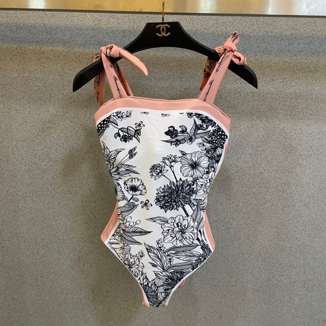 Gucci Floral Print Swimsuit with Tie Straps