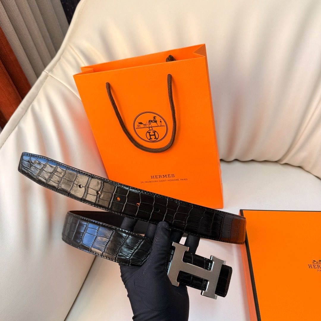 Hermès Crocodile Leather H-Buckle Belt
