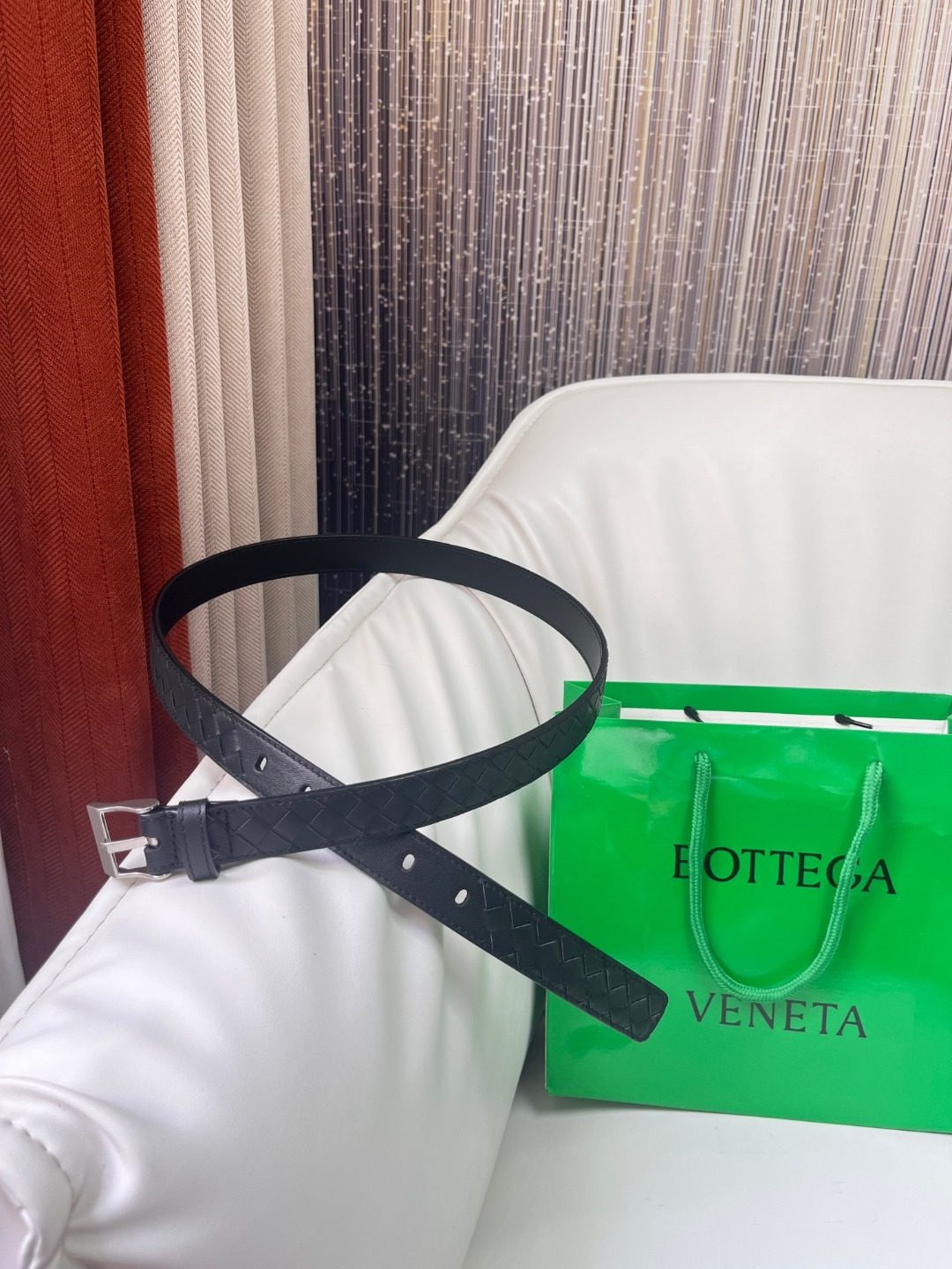 Bottega Veneta Intrecciato Black Leather Belt