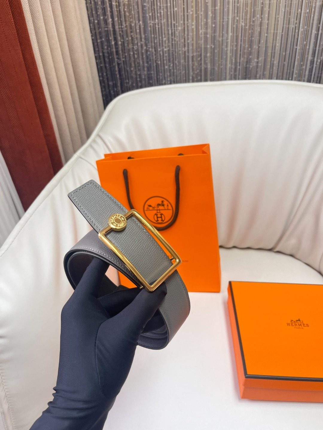 Hermès Reversible Leather Belt with Gold Buckle