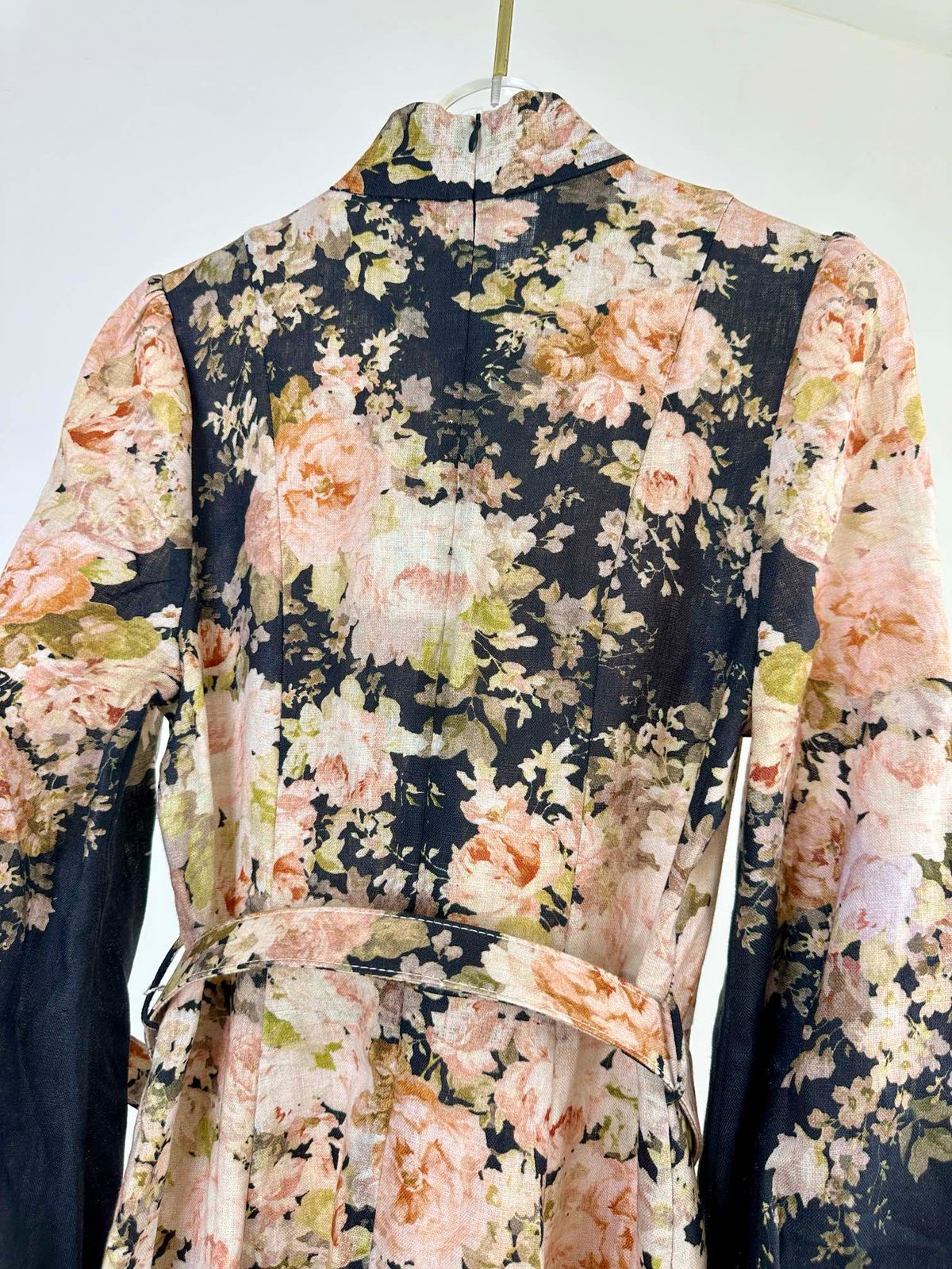 Floral Print Linen Maxi Dress with Bell Sleeves