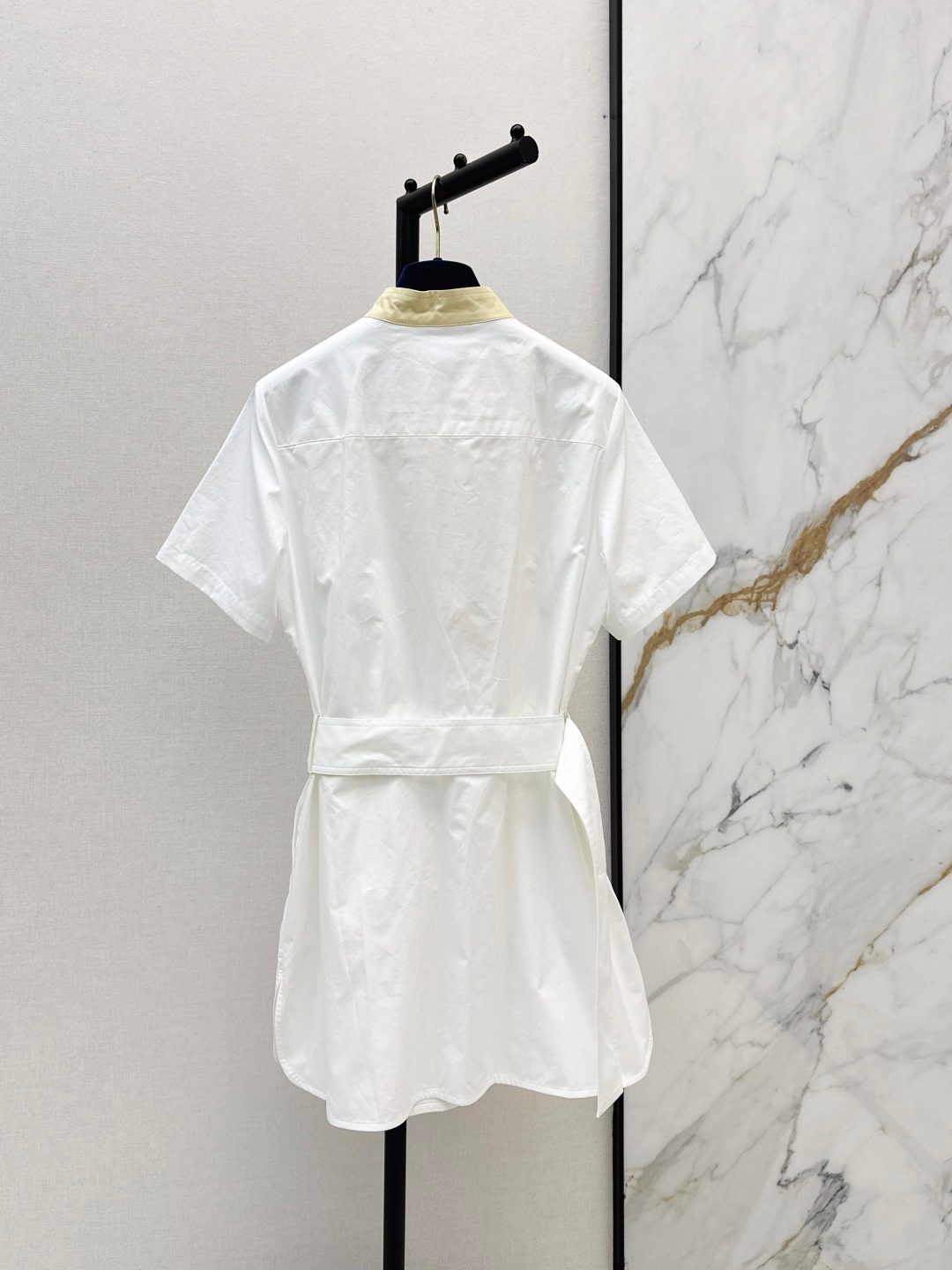 White Cotton Shirt Dress with Gold Collar