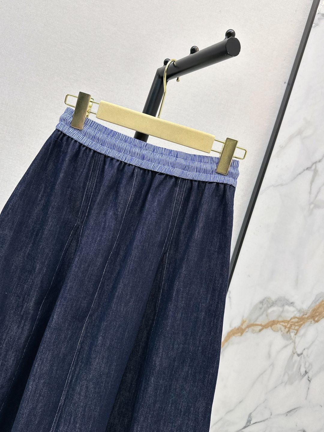 Miu Miu Pleated Denim Midi Skirt