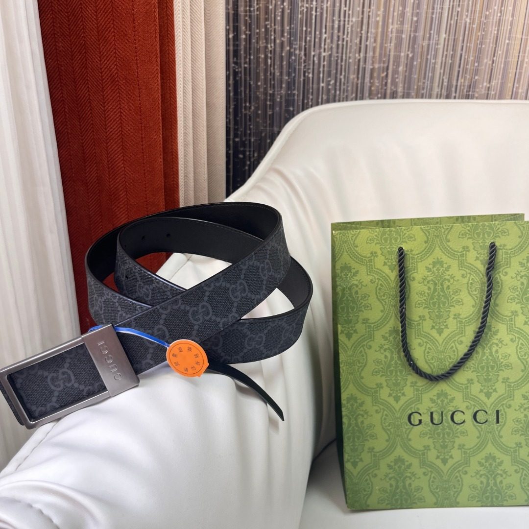 Gucci GG Canvas Belt with Orange Buckle