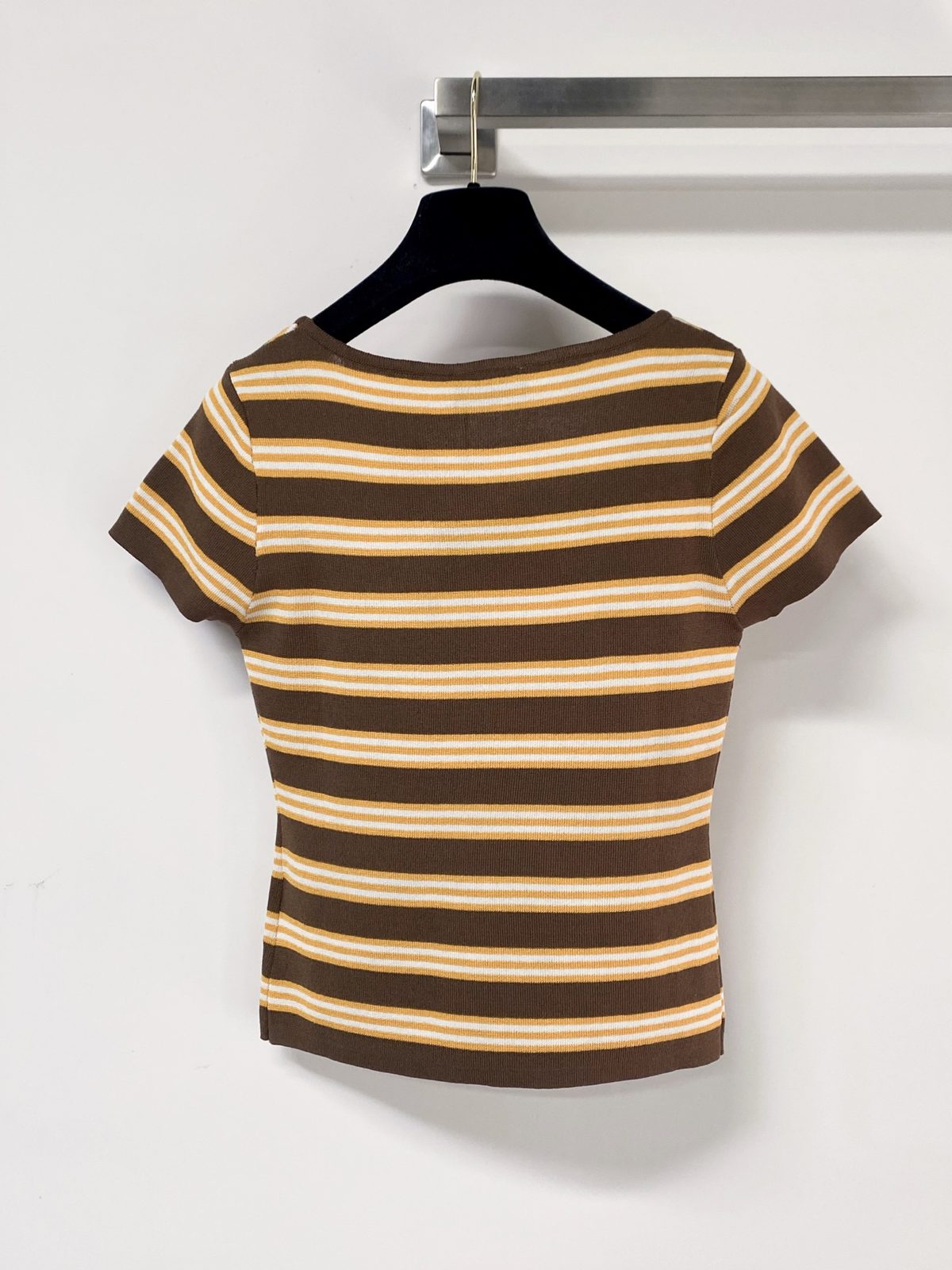 Miu Miu Striped Ribbed Short Sleeve Top