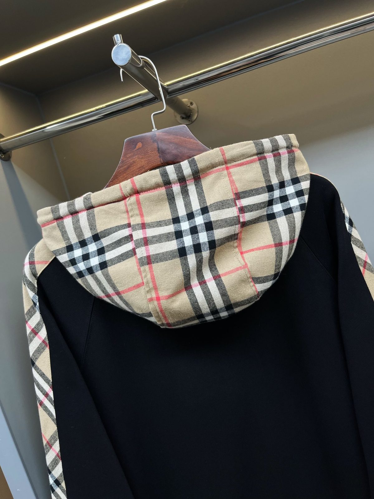 Burberry Check Hooded Zip Sweatshirt Black