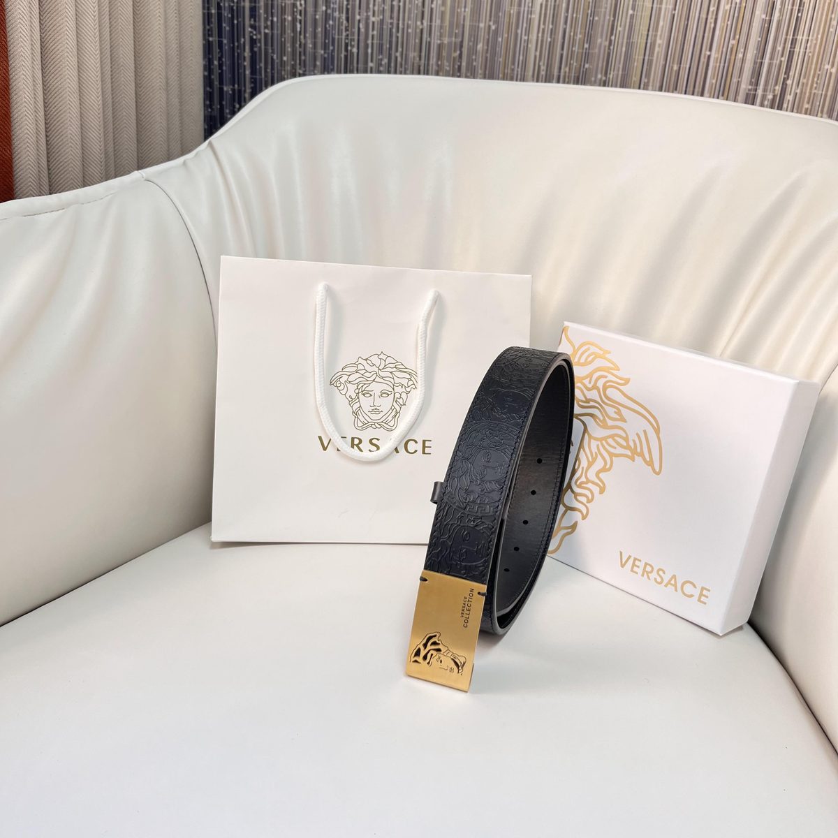 Versace Medusa Embossed Leather Belt