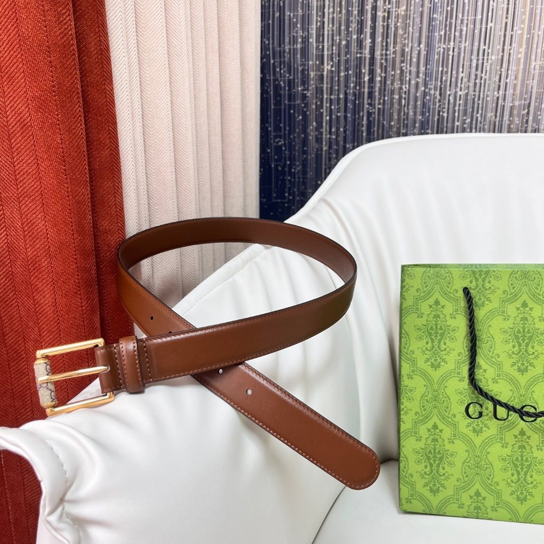 Gucci Leather Belt with Gold Buckle