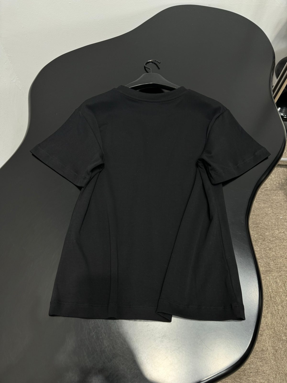 Black Cotton T-Shirt with Orange Flower Embroidery