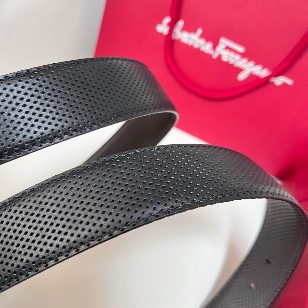 Salvatore Ferragamo Gancini Perforated Leather Belt
