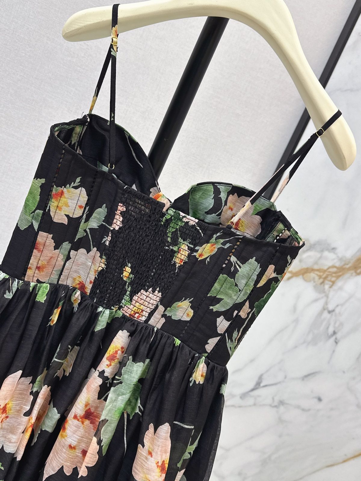 Black Floral Print Sleeveless Midi Dress