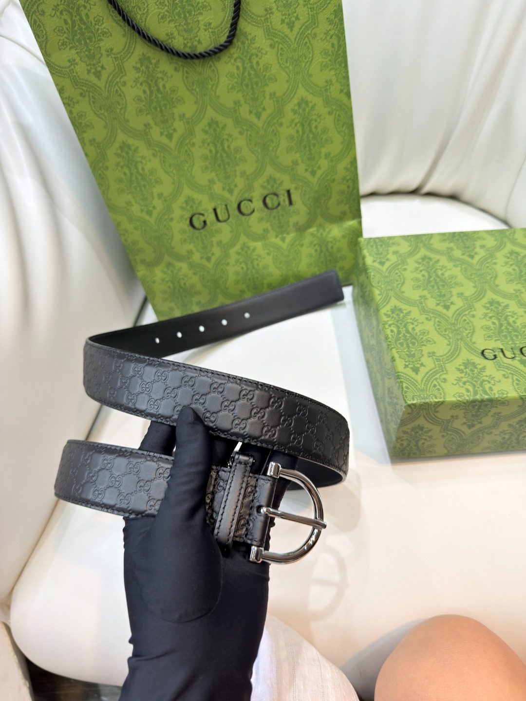 Gucci GG Monogram Leather Belt Black