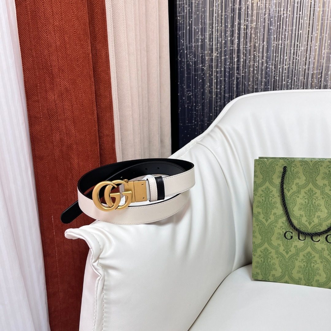 Gucci GG Marmont Leather Belt White