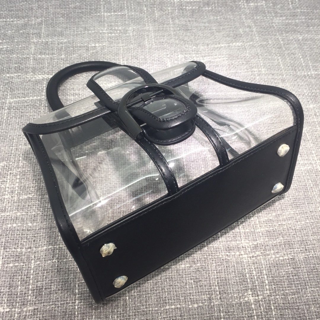 Clear PVC Tote Bag with Black Leather Trim
