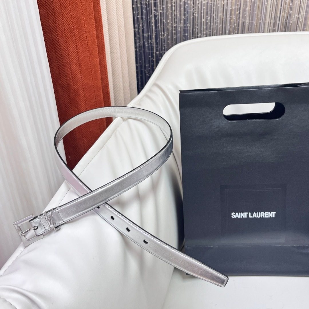 Saint Laurent Metallic Silver Leather Belt