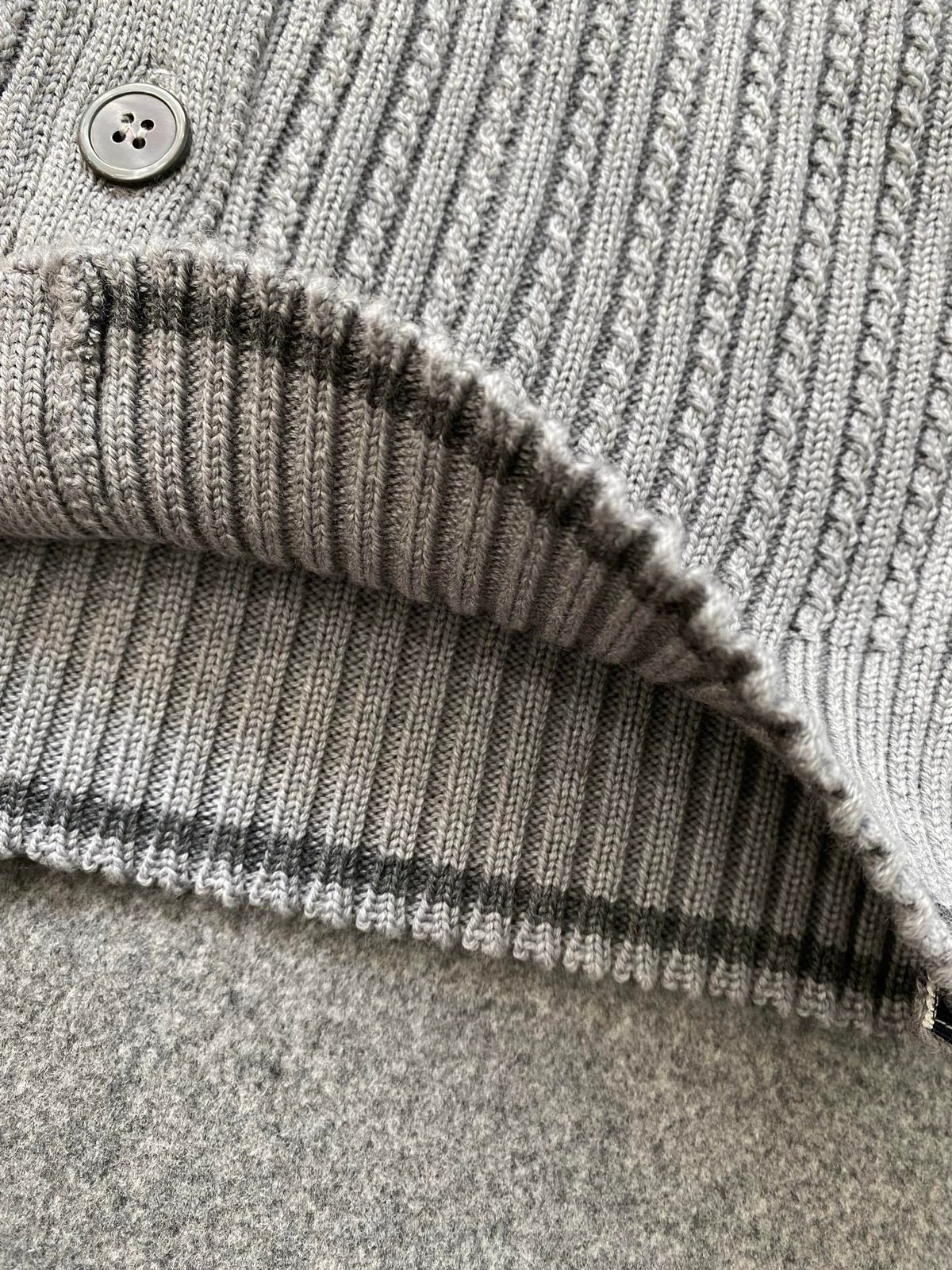 Gray Ribbed Knit Cardigan with Button Closure