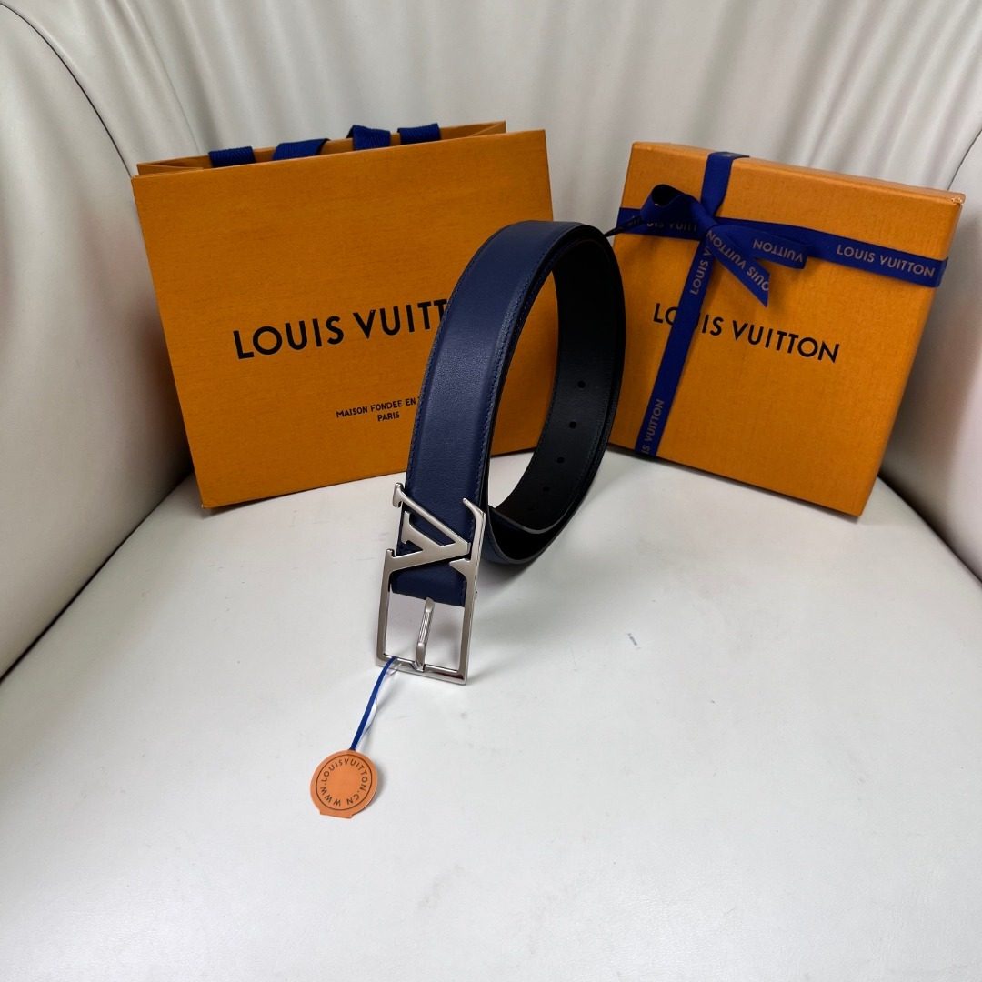 Louis Vuitton Initials Leather Belt Navy