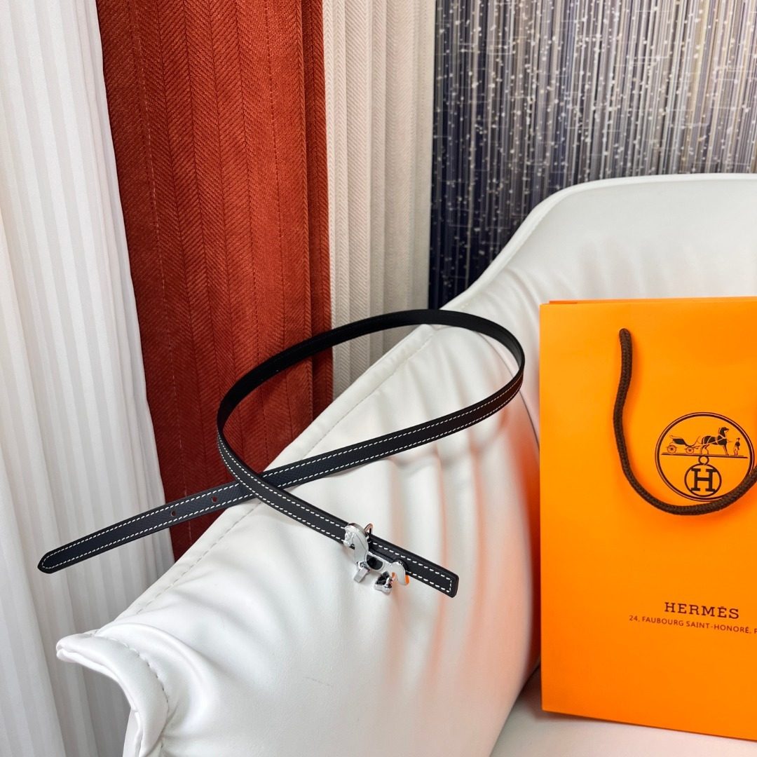 Hermès Black Leather Belt with Silver Hardware