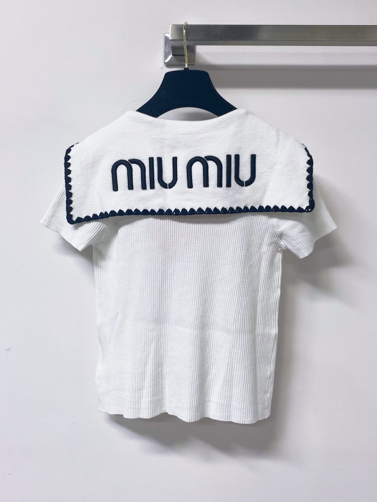 Miu Miu Wool Ribbed Short-Sleeve T-Shirt