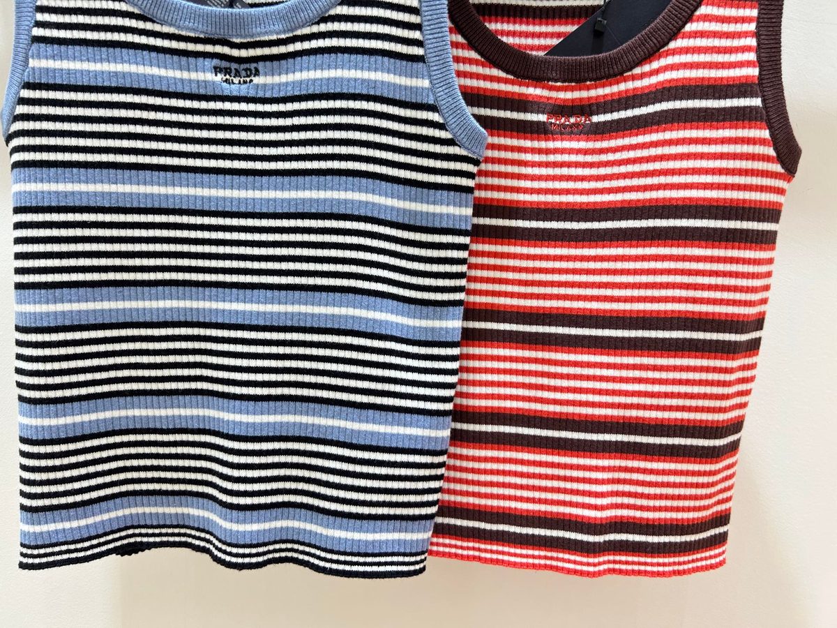 Prada Striped Ribbed Cotton Tank Top