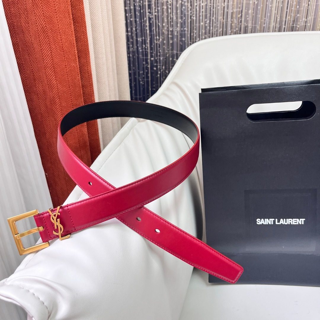 Saint Laurent YSL Leather Belt Red