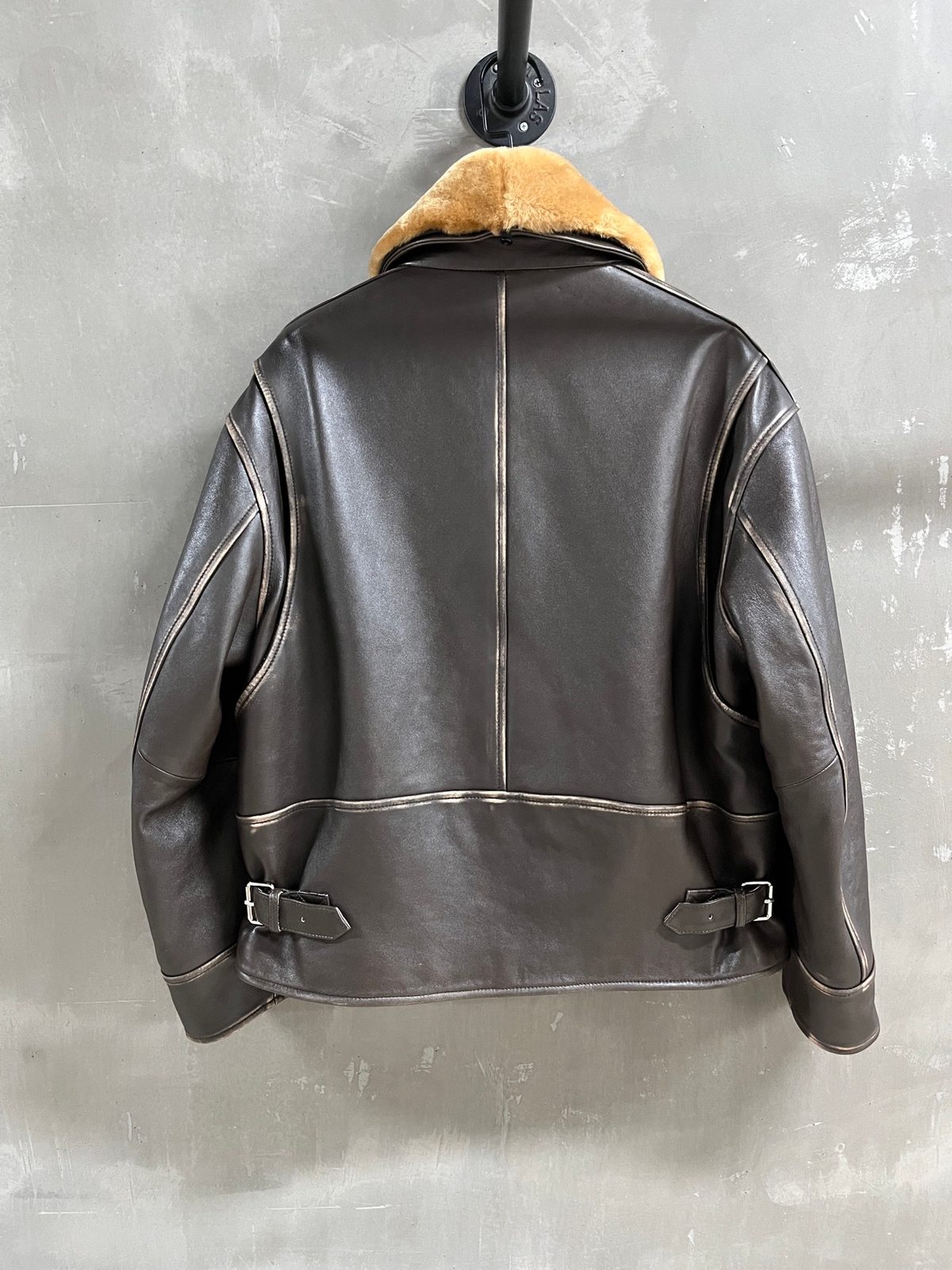 Black Leather Jacket with Shearling Collar