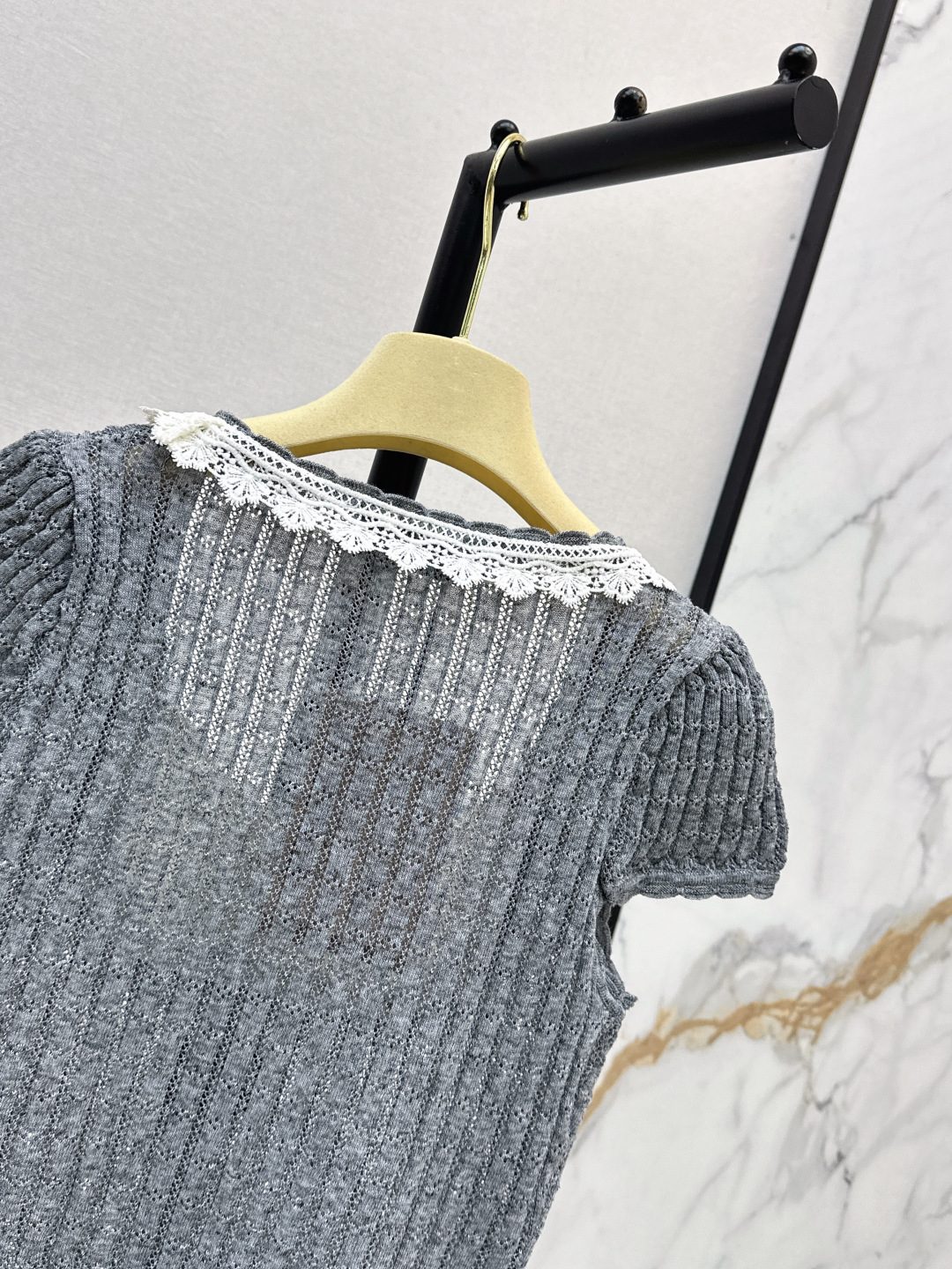Miu Miu Ribbed Lace Trim T-Shirt