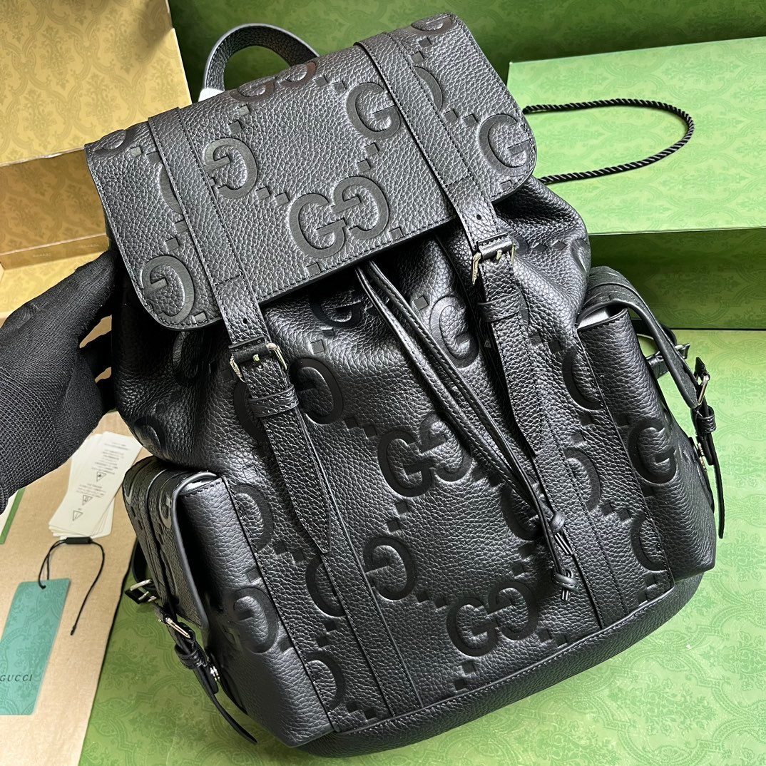 Gucci GG Embossed Black Leather Backpack