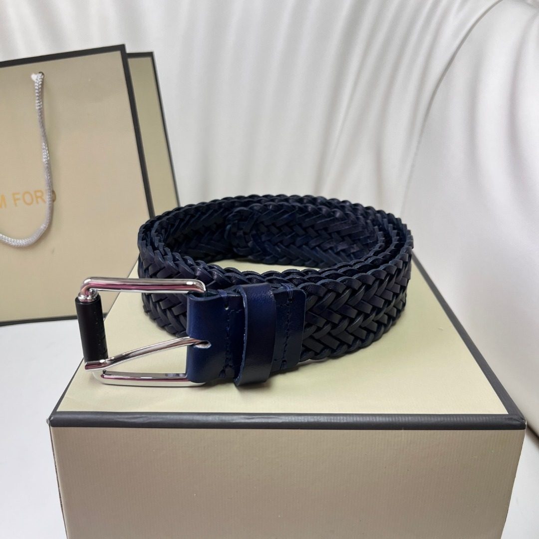 Luxury Navy Woven Leather Belt