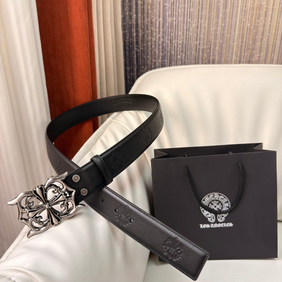 Chrome Hearts Leather Belt with Cross Buckle