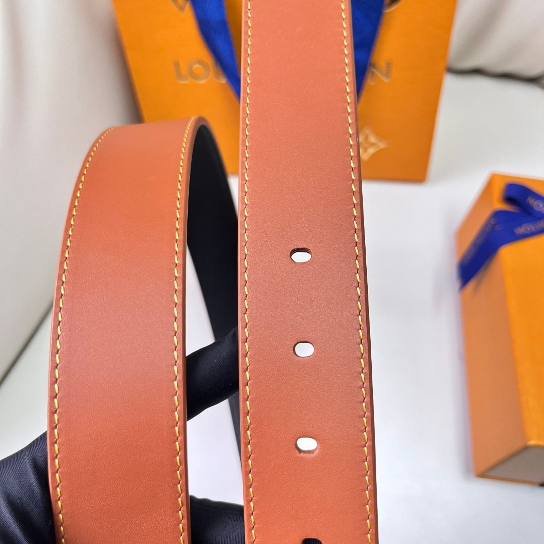 Louis Vuitton Leather Belt with Gold Buckle