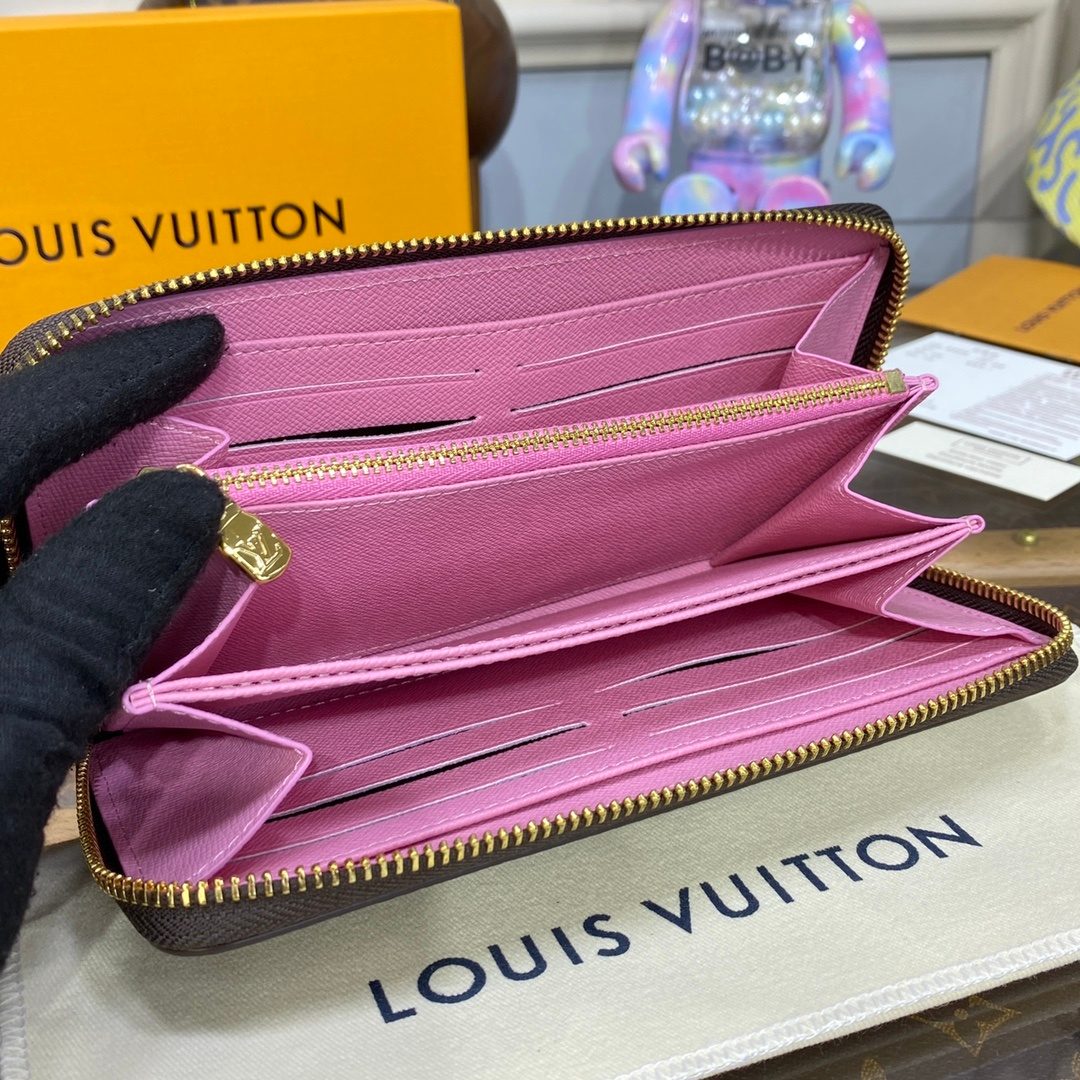 Louis Vuitton Damier Ebene Zippy Wallet Pink