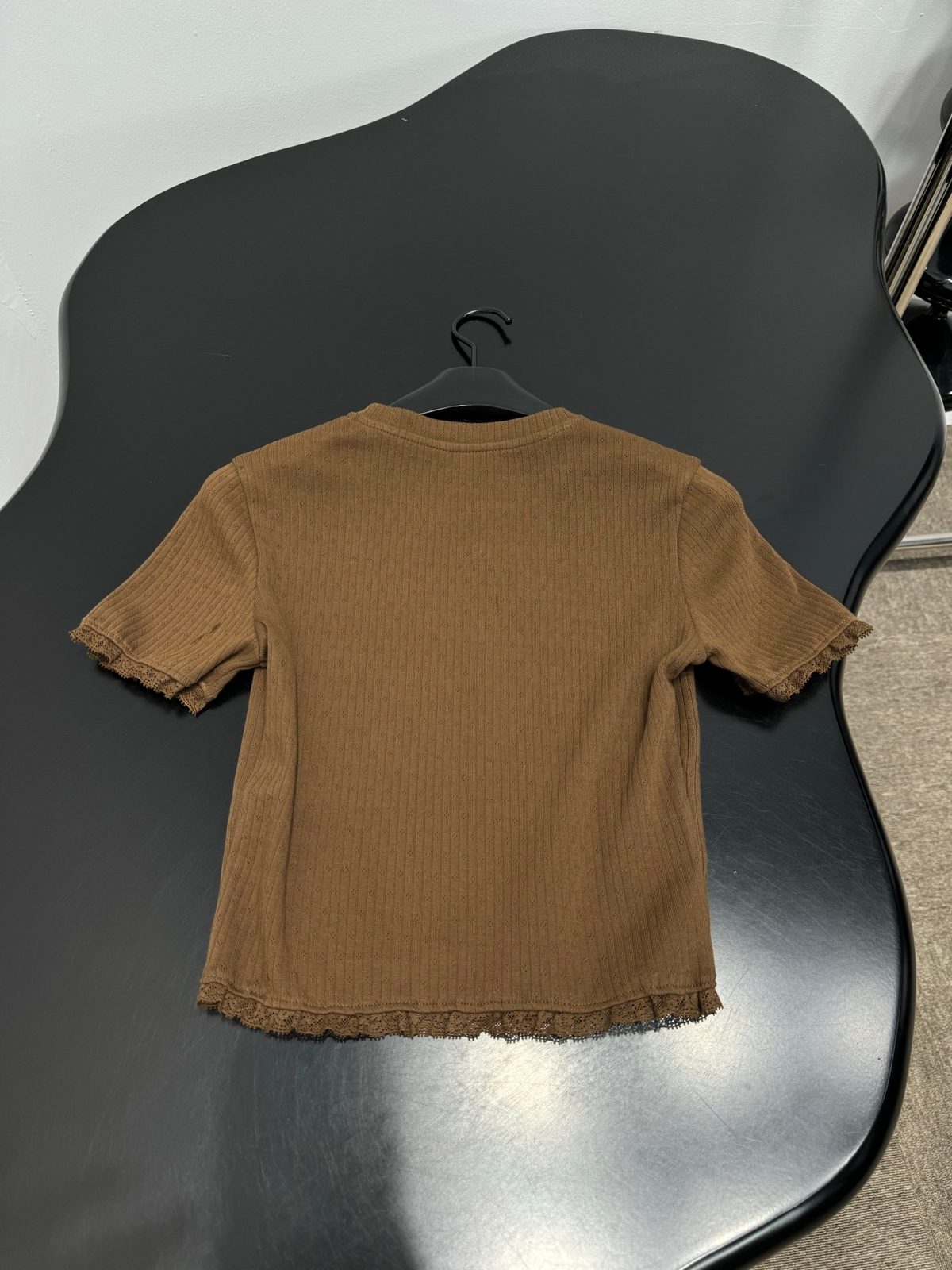 Ribbed Crewneck Short Sleeve T-Shirt Camel