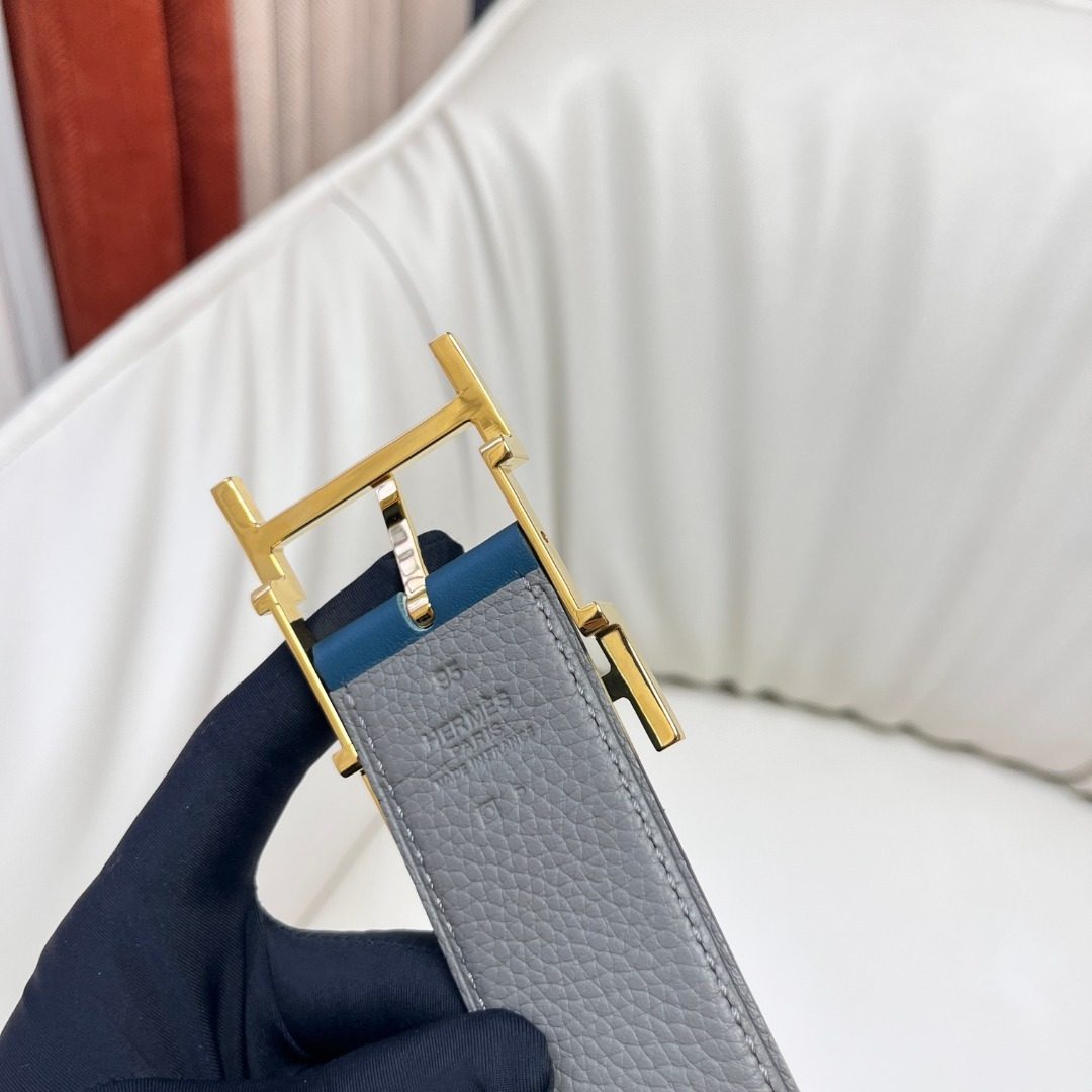 Hermès Reversible Leather Belt Blue Gray