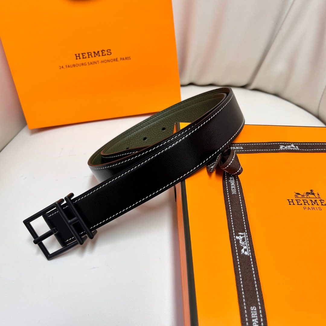 Hermès Reversible Leather Belt Black Green