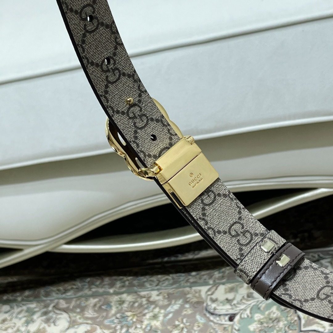 Gucci GG Canvas Leather Belt with Gold Buckle