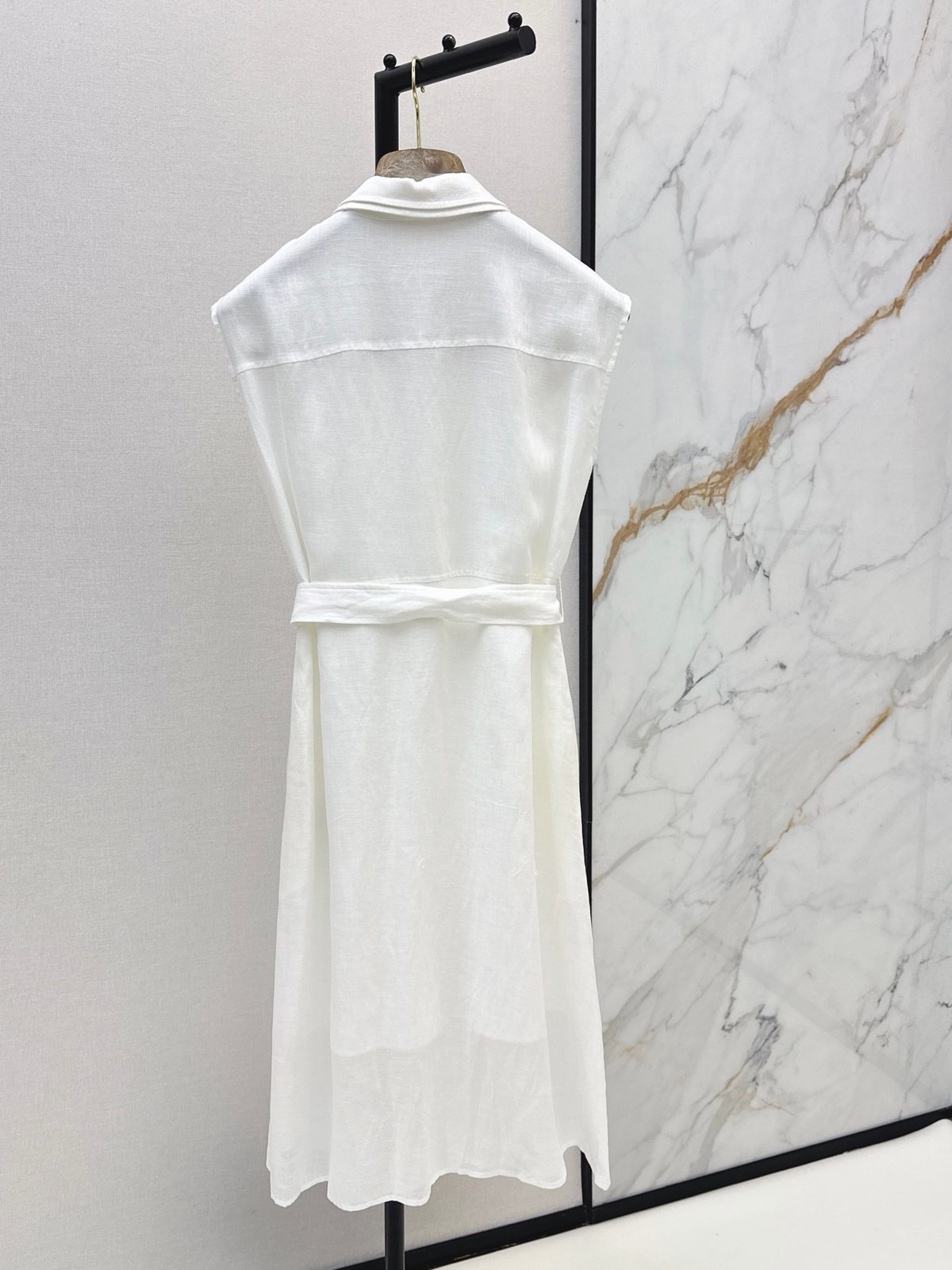 White Sleeveless Linen Shirt Dress