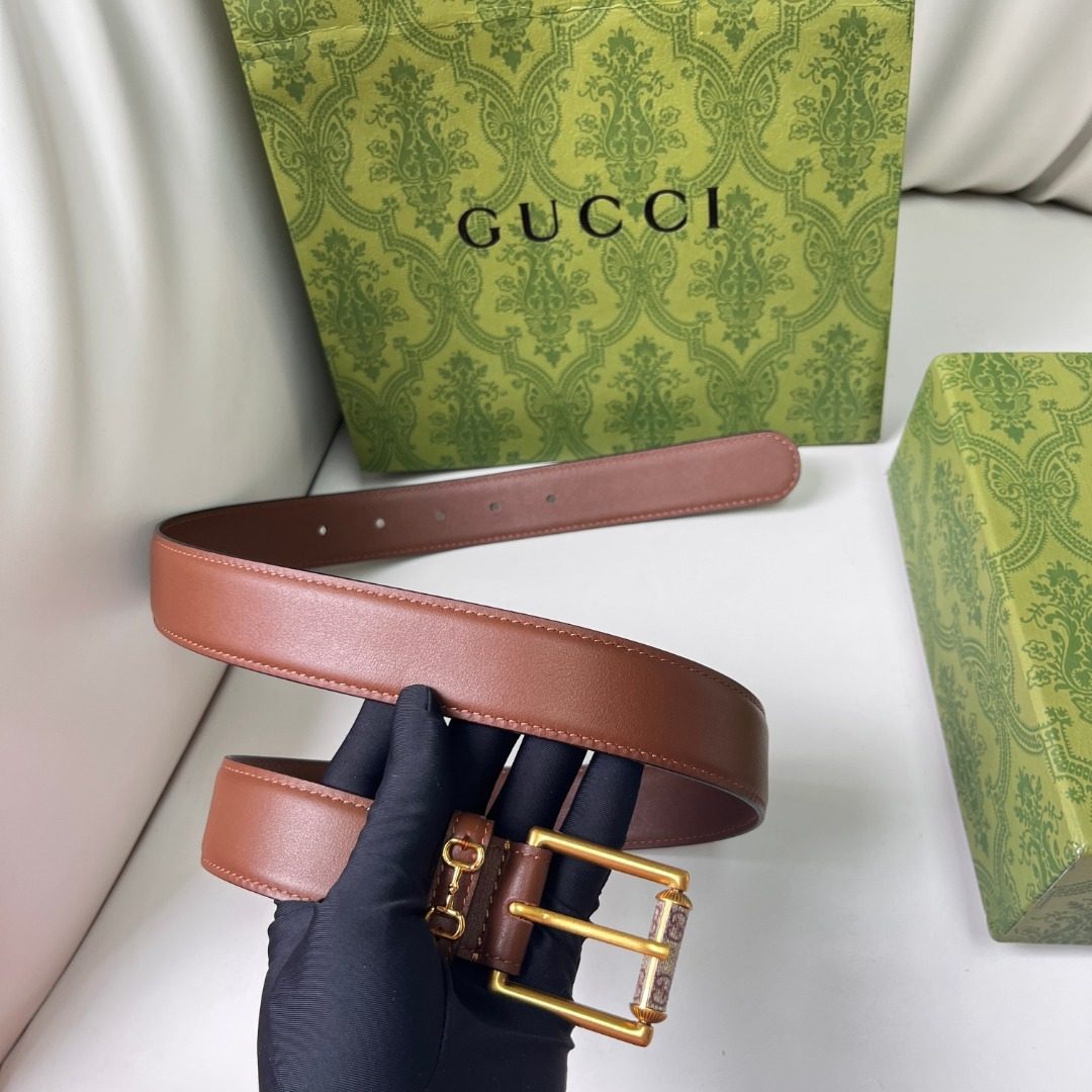Gucci Leather Belt with Gold Buckle