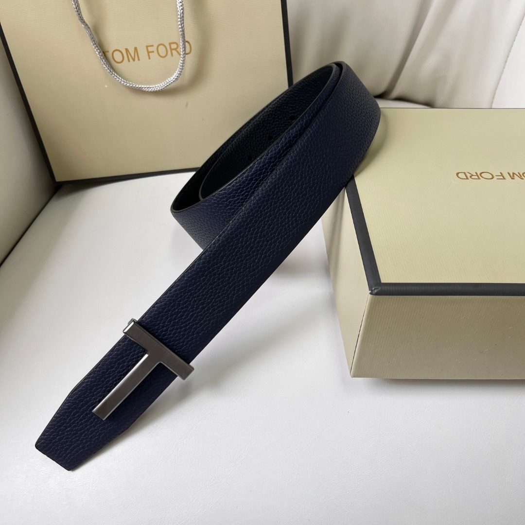 Tom Ford Textured Leather Belt with T Buckle