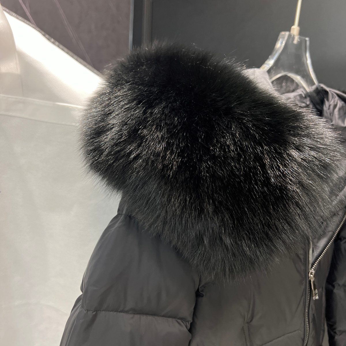 Moncler Black Puffer Jacket with Fur Hood