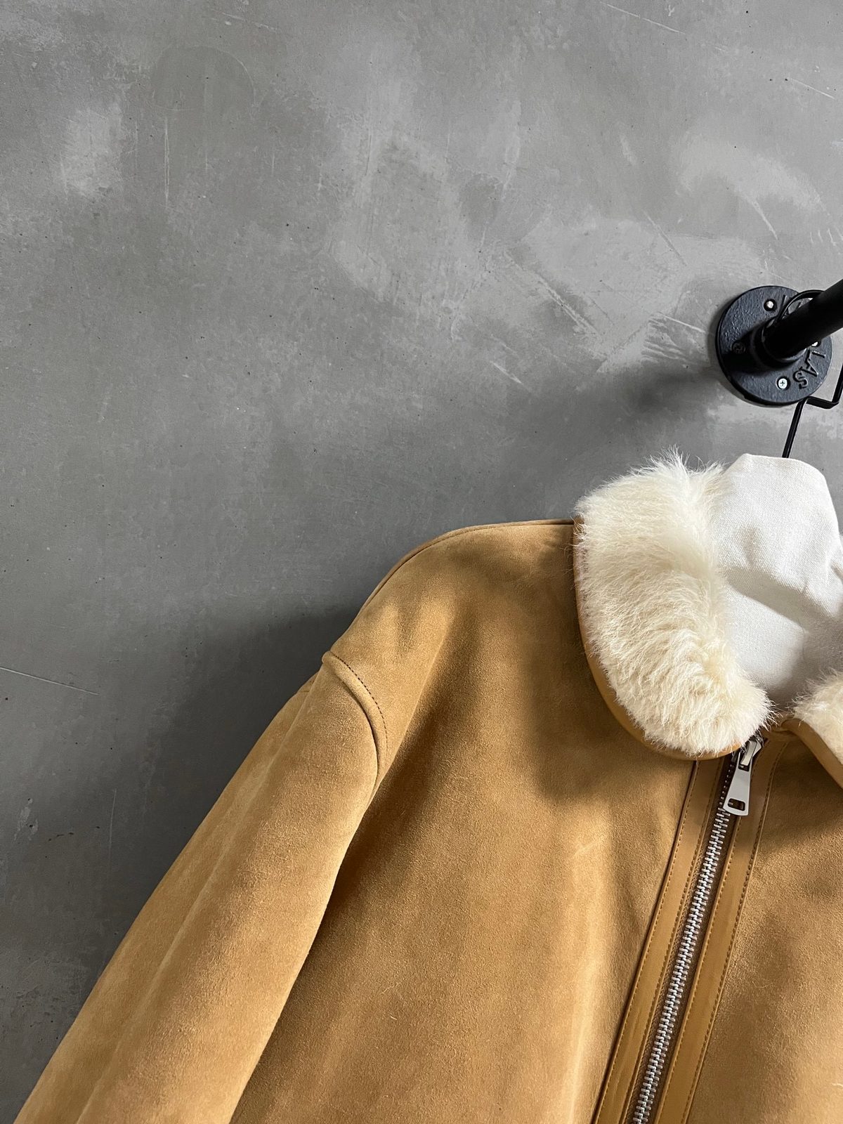 Camel Wool Jacket with Shearling Collar