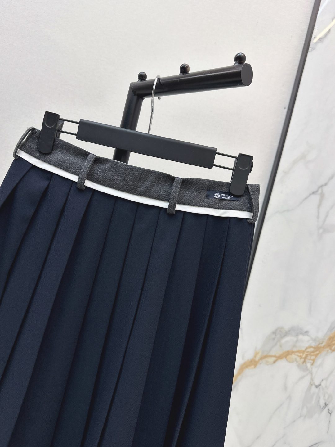 Prada Pleated Midi Skirt Navy