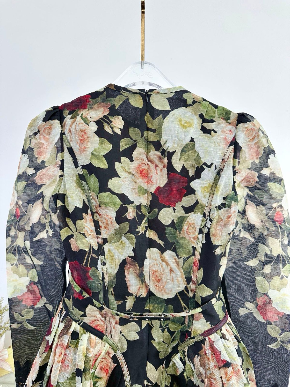 Floral Print Black Dress with Lace Trim
