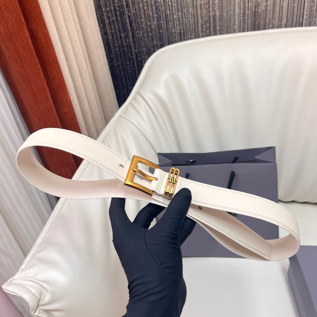 Balenciaga BB Logo Leather Belt White
